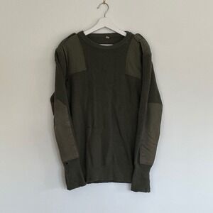 Vintage Olive Drab Commando Sweater Ribbed Knit Military Pullover 46 Distressed